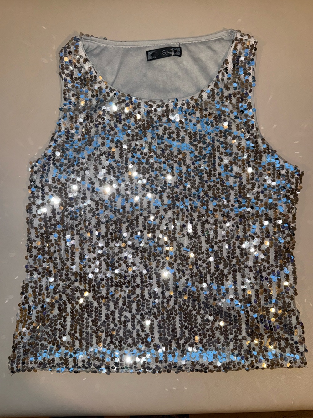 Silver Sequin Scoop Neck Tank Top
